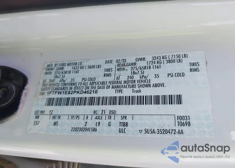 2023 Ford F-150 King Ranch/Lariat/Platinum/Tremor/Xl/Xlt from USA, damaged, VIN 1FTFW1E82PKD46210